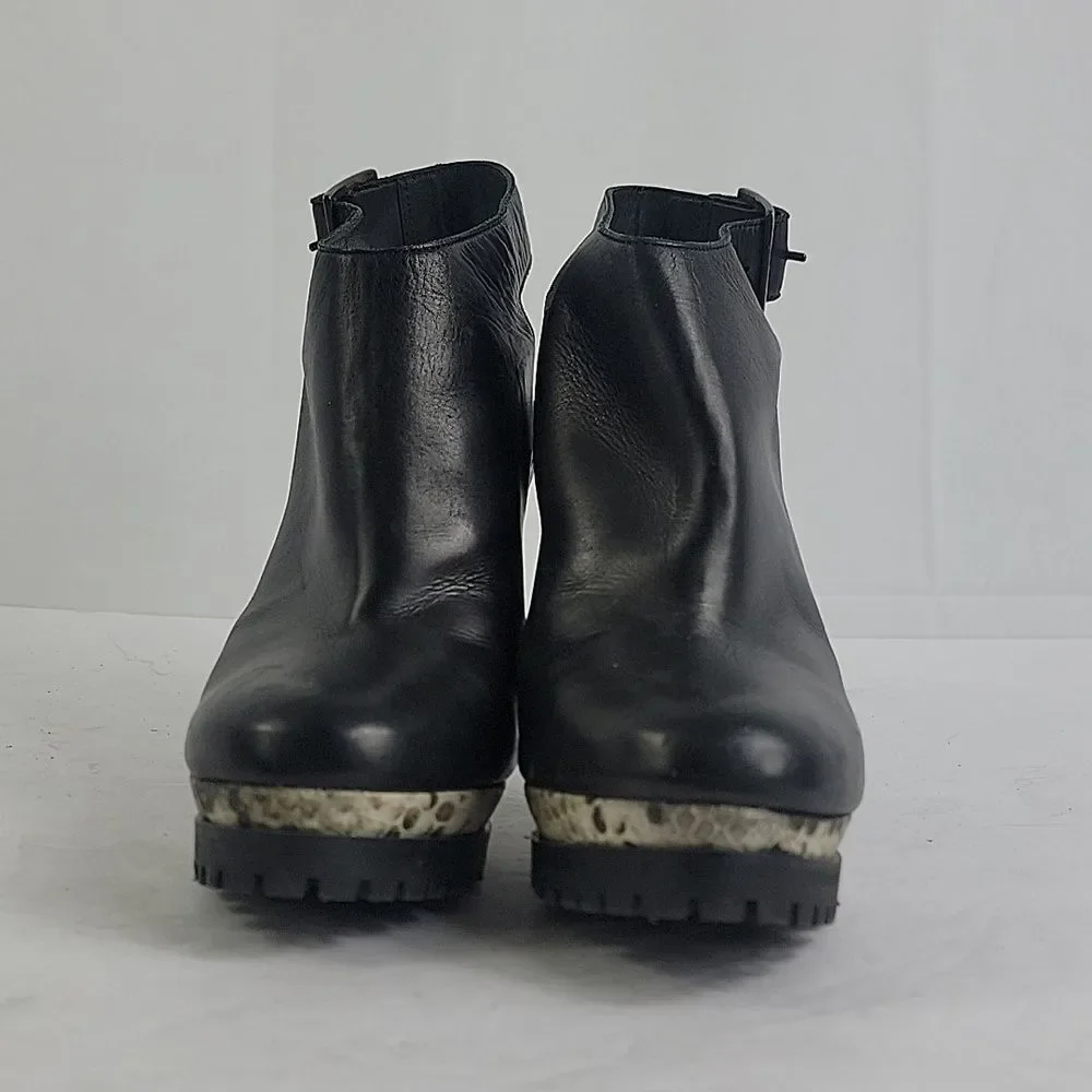 AllSaints Sarris Black White Snakeprint Platform Slingback Booties